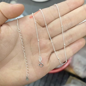 Minimalist 925 sterling silver beaded choker necklace with adjustable spring clasp