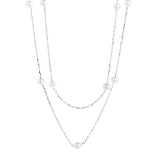 Elegant 925 sterling silver double-layer necklace featuring round white pearls