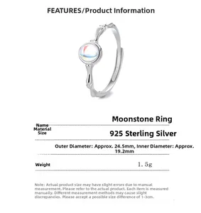 Detailed technical specifications for 925 sterling silver moonstone ring dimensions