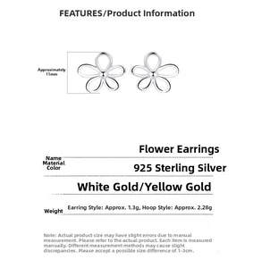 Detailed spec sheet for 925 sterling silver hollow flower studs with 11mm size data