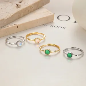 925 Sterling Silver Moonstone Ring Vintage Bamboo Joint Design Adjustable Open Ring For Women Fashion Commuting Jewelry