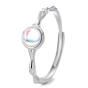 Adjustable 925 sterling silver ring with moonstone in bamboo design