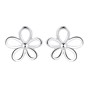 Minimalist 925 sterling silver hollow flower stud earrings with five-petal floral design
