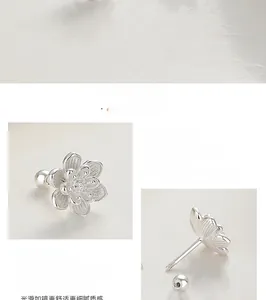Vue détaillée du clou d'oreille lotus en argent 999 avec fermoir à vis sécurisé