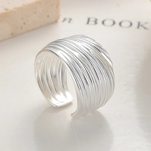 925 sterling silver open ring with unique vertical wave texture and adjustable wide band