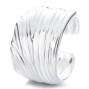925 sterling silver open ring with vertical wave texture and adjustable minimalist design