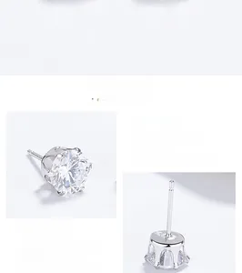 Macro side view of 925 sterling silver crown six-prong setting with clear cubic zirconia