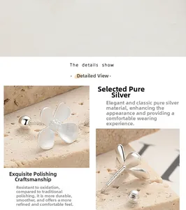 Macro detail of sterling silver flower stud earrings with a refined polished finish