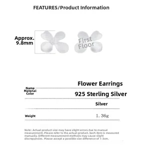 925 sterling silver flower stud earring details with 9.8mm size and 1.36g weight specs