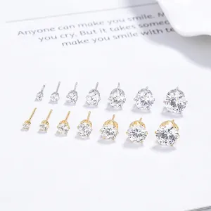 925 Sterling Silver Crown Six Prong Rhinestone Stud Earrings For Women Minimalist Dainty Ear Bone Stud Fashion Jewelry