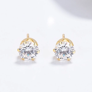 Classic 925 silver six-prong crown studs with round-cut sparkling zircon stones