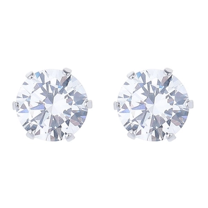 Classic 925 sterling silver crown six-prong stud earrings with round brilliant cubic zirconia
