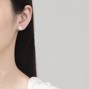 Minimalist square 925 silver stud earrings with sparkling princess cut cubic zirconia