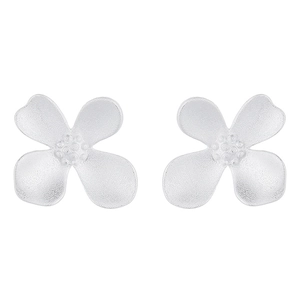 Minimalist 999 sterling silver four-petal flower stud earrings with a matte silver finish