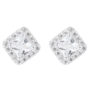 Classic 925 sterling silver square halo stud earrings with brilliant cubic zirconia stones