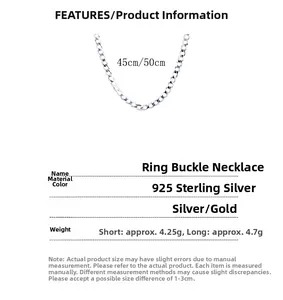 Detailed size and material specification chart for the 925 sterling silver interlocking necklace