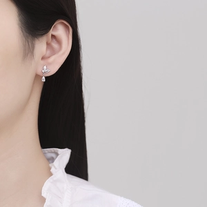 925 silver leaf earrings with zircon butterfly design and water drop pendant on model