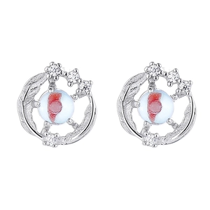 925 silver feather earrings with blue moonstone and sparkling zircons on white background