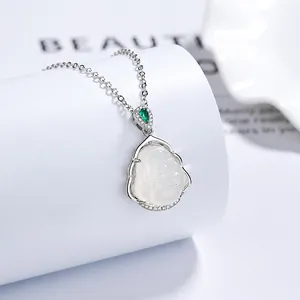 925 Sterling Silver Maitreya Buddha necklace with white chalcedony and green gemstone