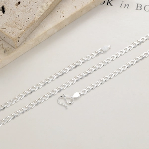 Polished 925 sterling silver interlocking curb chain necklace with S-hook clasp closure