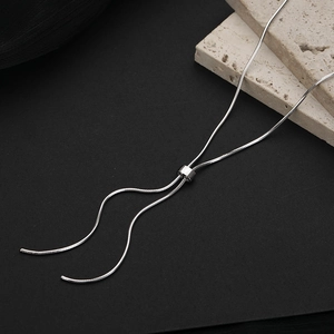 Adjustable 925 sterling silver snake chain necklace with sliding clasp on black background