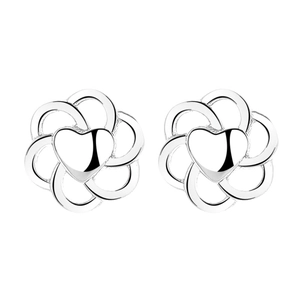 Elegant 925 sterling silver hollow flower heart stud earrings with minimalist metal finish