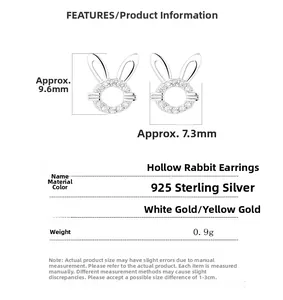 Tableau des tailles pour boucles d'oreilles lapin en argent 925 et oxydes de zirconium
