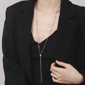 Minimalist 925 sterling silver snake chain necklace with adjustable square slide clasp
