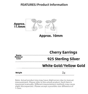Dessin technique détaillé des boucles d'oreilles cerises en argent avec dimensions