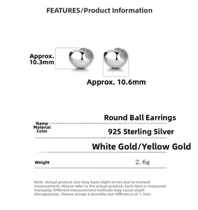 Spécifications de taille pour boucles d'oreilles boules en argent 925 sterling