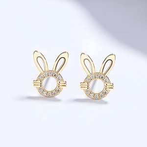 Boucles d'oreilles lapin ajouré en argent 925 doré avec incrustations de zircons brillants