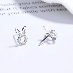 Boucles d'oreilles lapin en argent sterling 925 avec zircons scintillants incrustés
