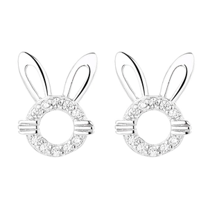 Boucles d'oreilles lapin en argent 925 ajouré avec zircone, bijoux animaliers pour femme