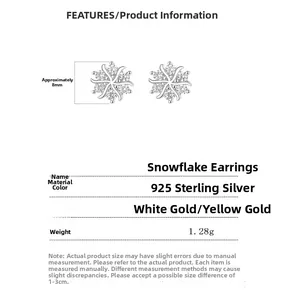 Macro detail showing 925 sterling silver snowflake earrings with micro-set zircon crystals