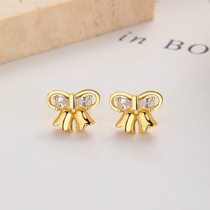 Boucles d'oreilles en argent 925 avec nœud, muguet et pierres de zircone brillantes