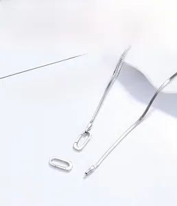 Macro detail of S925 sterling silver snake chain necklace with multi-layer plating finish