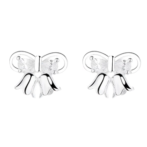 Boucles d'oreilles nœud muguet en argent sterling 925 avec zircons blancs brillants