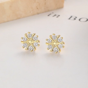 925 sterling silver gold snowflake stud earrings with sparkling round zircon accents