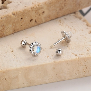Sterling silver round moonstone screw back studs with stylish twisted rope border design