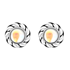 925 silver moonstone stud earrings with twisted rope pattern and black enamel detail