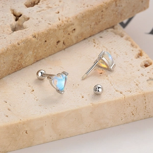 925 Sterling Silver Heart Moonstone Screw Back Stud Earrings with S925 Hallmark Details