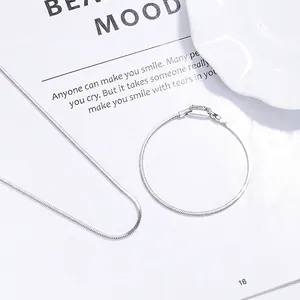 Minimalist 925 Sterling Silver Snake Chain Necklace For Women Platinum Plated Geometric Clasp Flat Bone Choker Fashion Jewelry