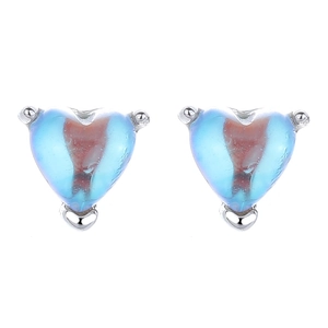 925 sterling silver heart studs with gradient moonstone in a classic three-prong setting