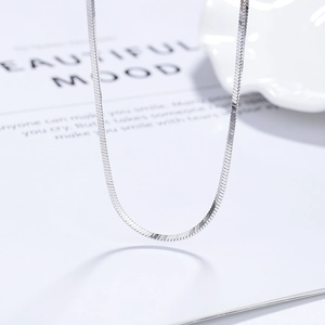 Minimalist 925 sterling silver flat snake chain necklace with elegant metallic luster