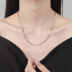Minimalist 925 sterling silver snake chain necklace with geometric paperclip clasp