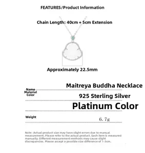 Specifiche del ciondolo Buddha in argento 925 con dettagli su dimensioni e peso
