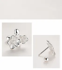Detailansicht der S925 Sterlingsilber Blumenohrstecker mit sicherem Schraubverschluss Design