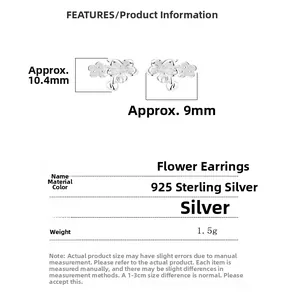 Detaillierte Größenangaben für Blumenohrstecker aus 925er Sterlingsilber mit Abmessungen