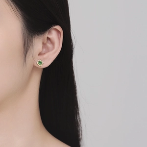 925 silver square emerald stud earrings with gold plating and surrounding zircons