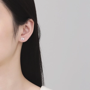Elegant 925 sterling silver bow knot stud earrings with sparkling zircon for women